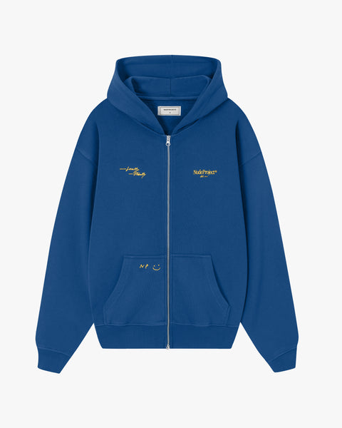 Global Soon Zip-Up Hoodie Blue – Nude Project