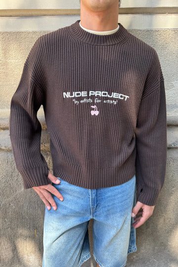 Wavy Knit Sweater Brown