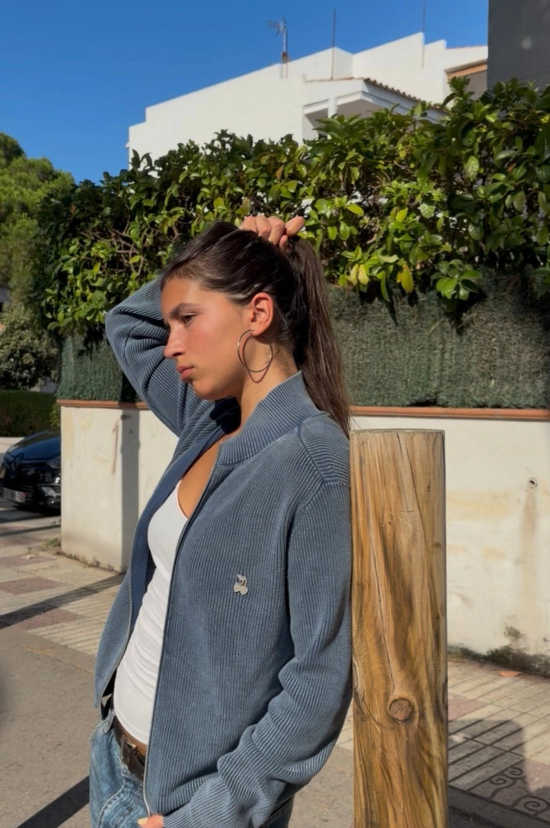 Shady Knit Zip-Up Cardigan Petrol Blue