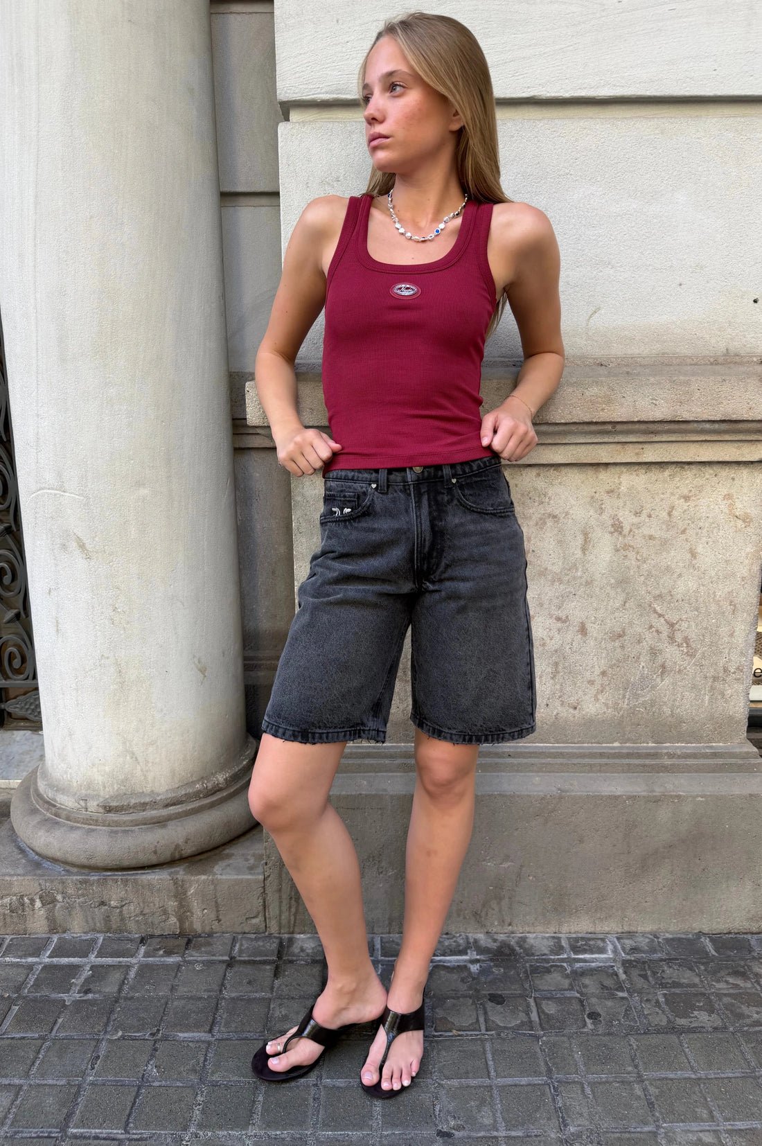 Straight Denim Shorts Black
