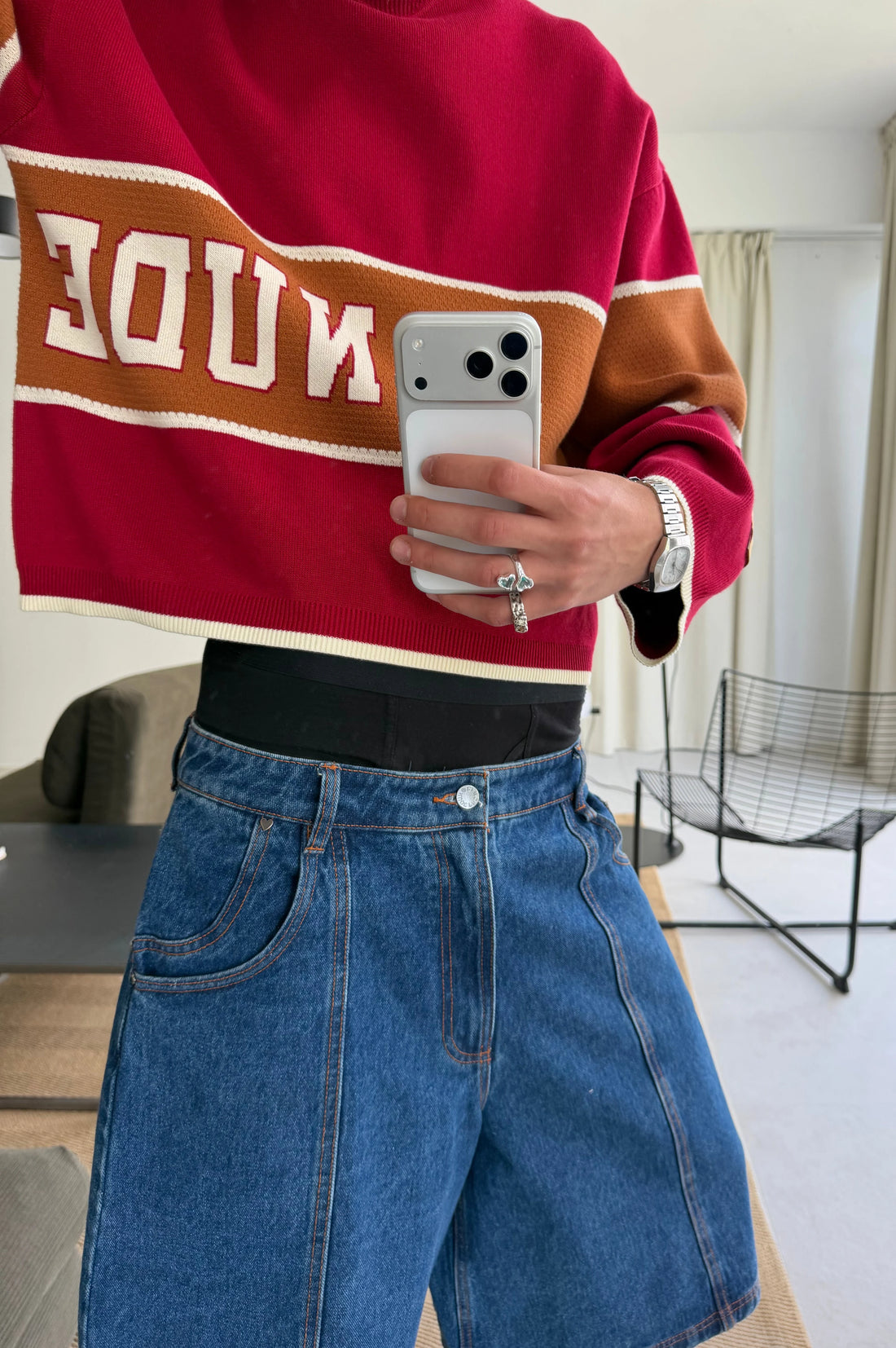 Big-Striped Knit Sweater Red