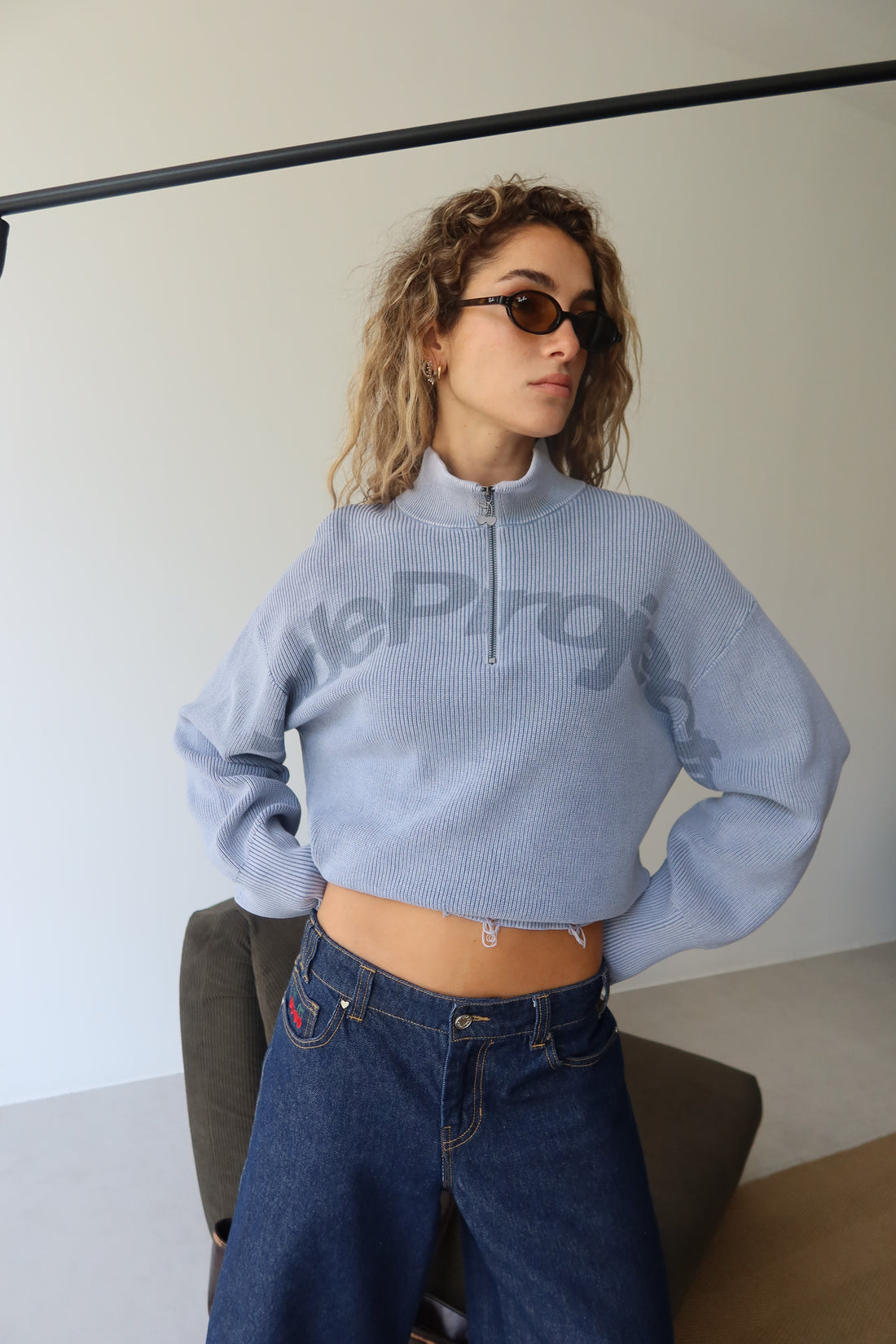 Beast Quarter-Zip Knit Blue Grey