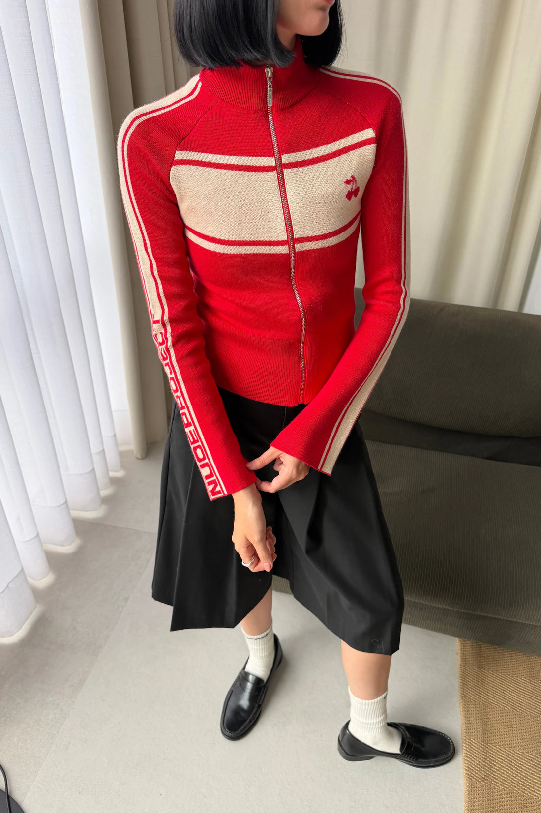 Katana Zip-Up Knit Cardigan Red