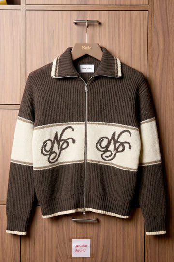 Voyage Knit Zip-Up Cardigan Brown
