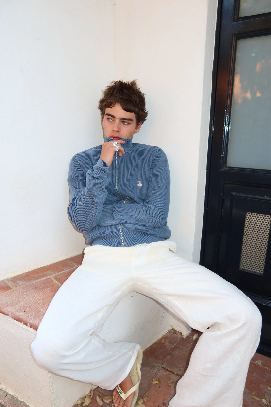 Shady Knit Zip-Up Cardigan Petrol Blue