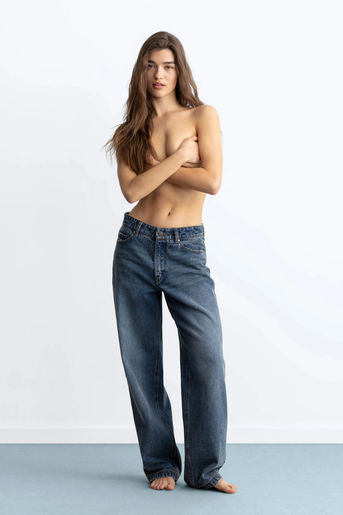 Basic Straight Jeans Dark Indigo Bleach