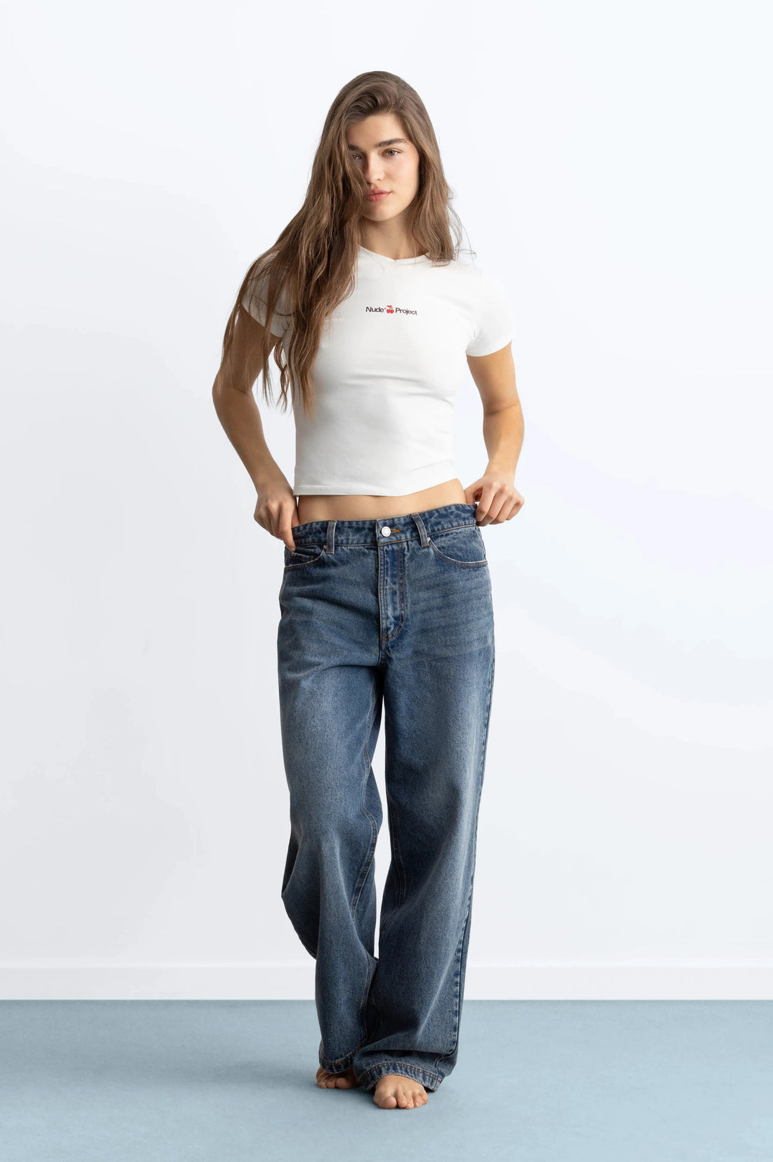Basic Straight Jeans Dark Indigo Bleach