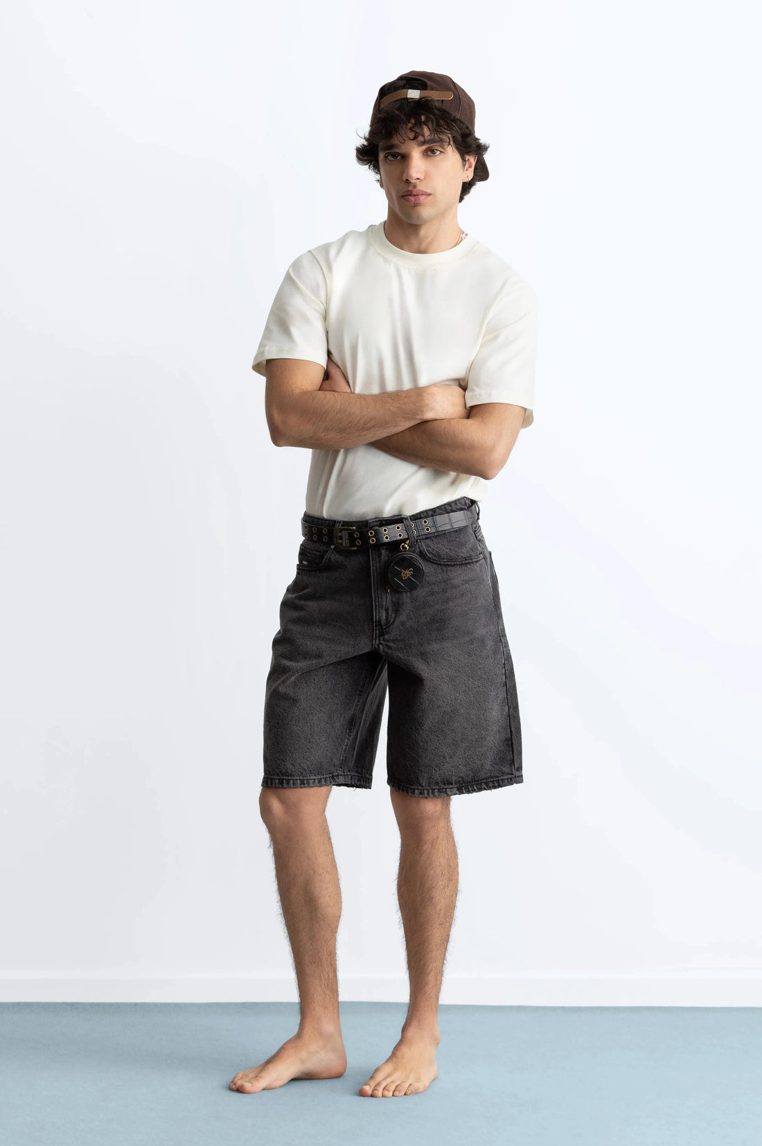 Straight Denim Shorts Black