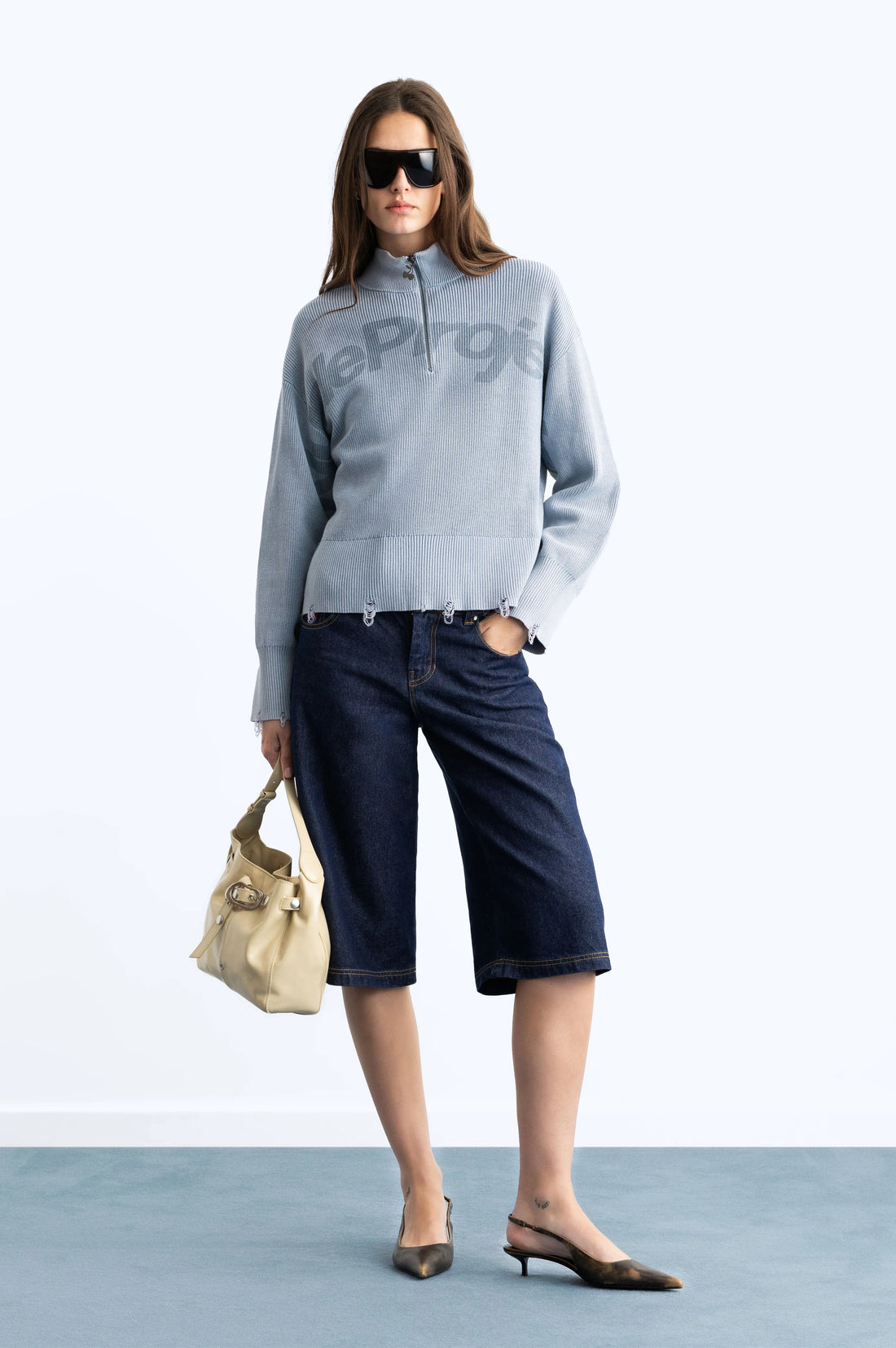 Beast Quarter-Zip Knit Blue Grey