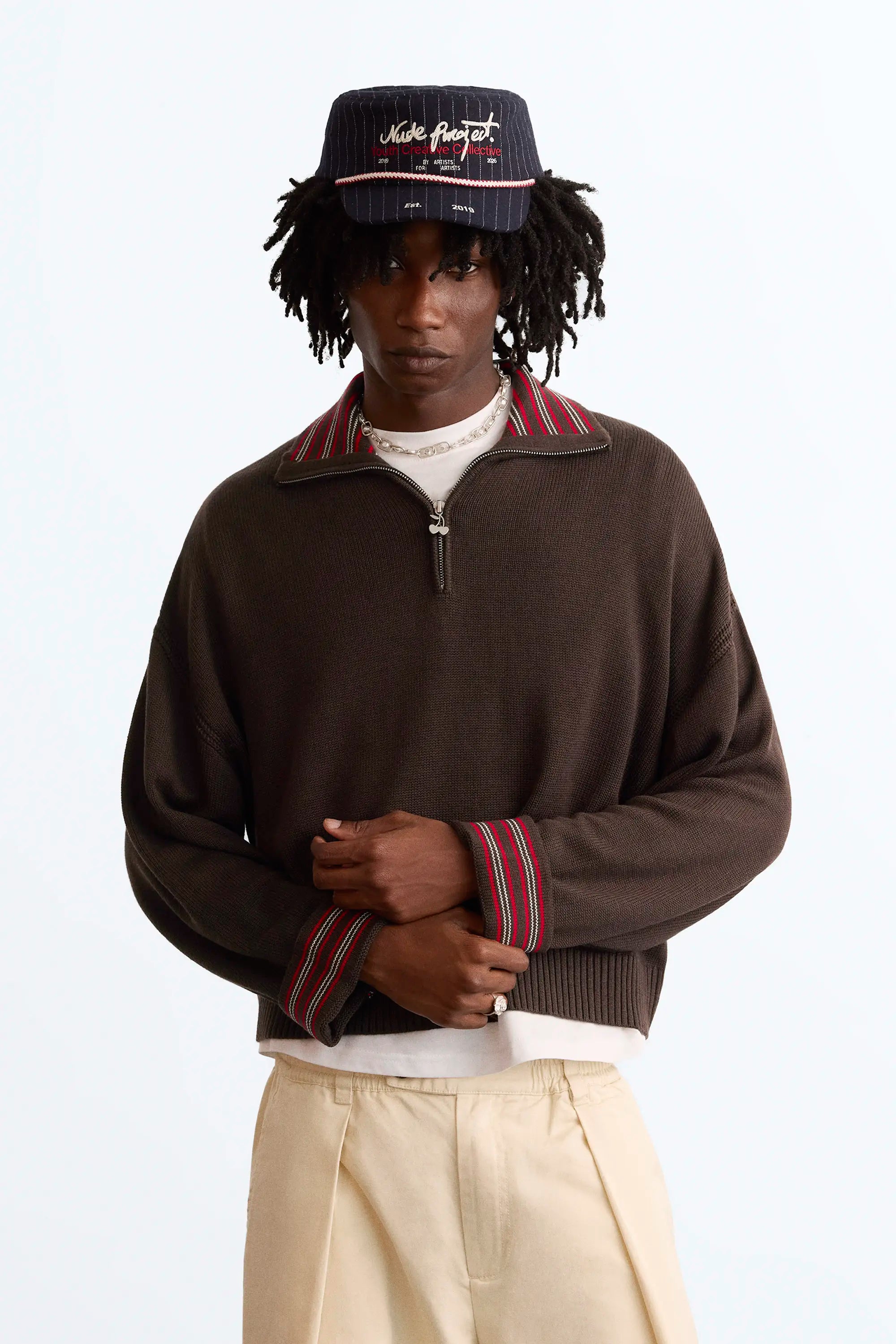 The Consultant Quarter-Zip Knit Brown – Nude Project