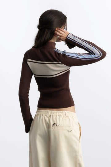 Katana Zip-Up Knit Cardigan Brown