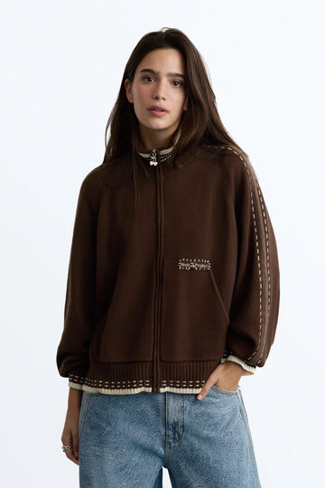 Work Trip Zip-Up Knit Cardigan