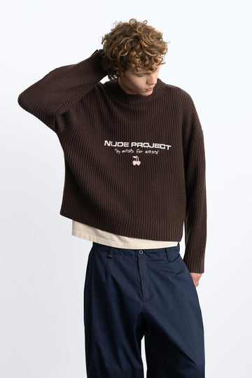 Wavy Knit Sweater Brown