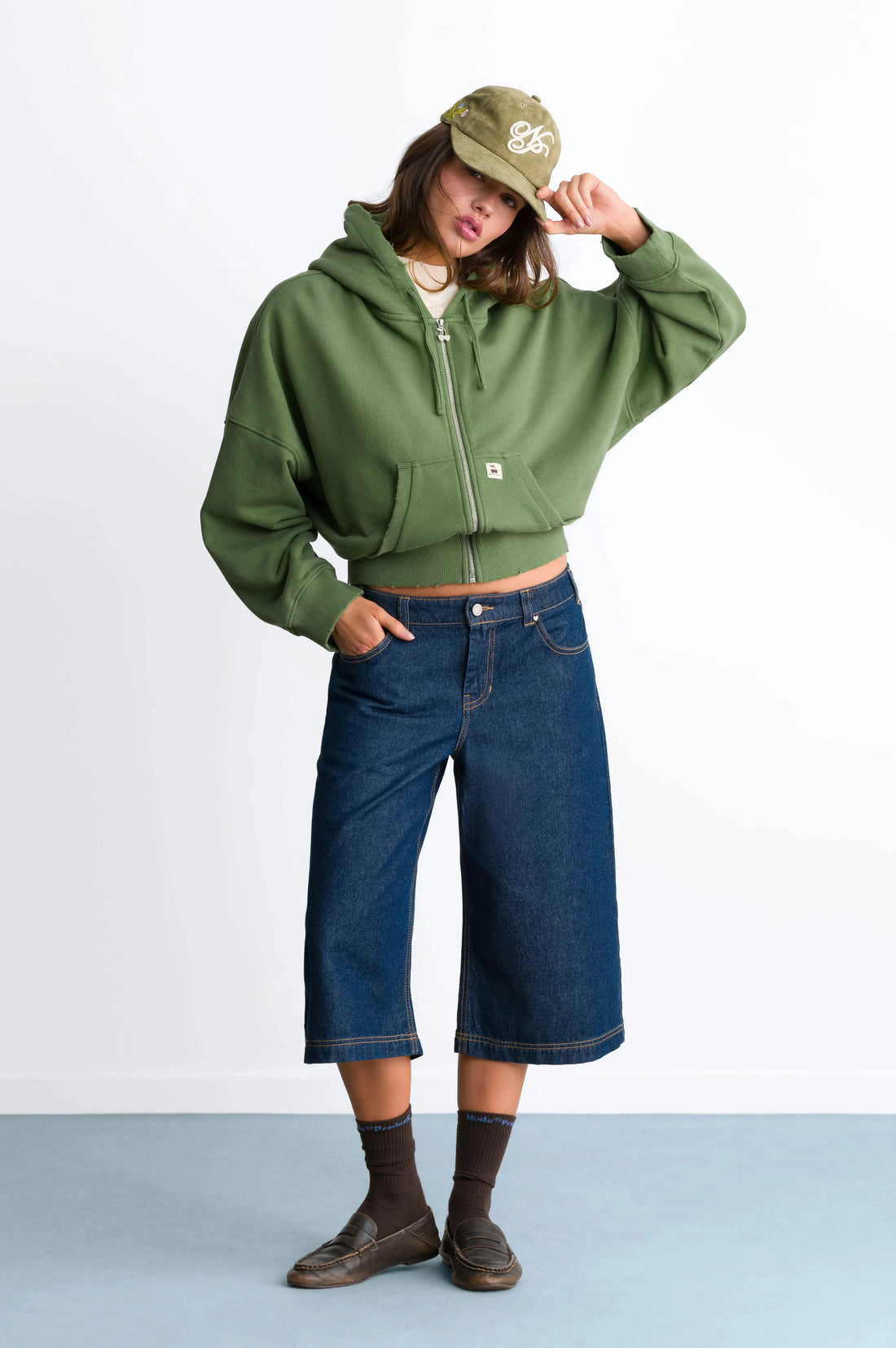 Script Zip-Up Hoodie Green
