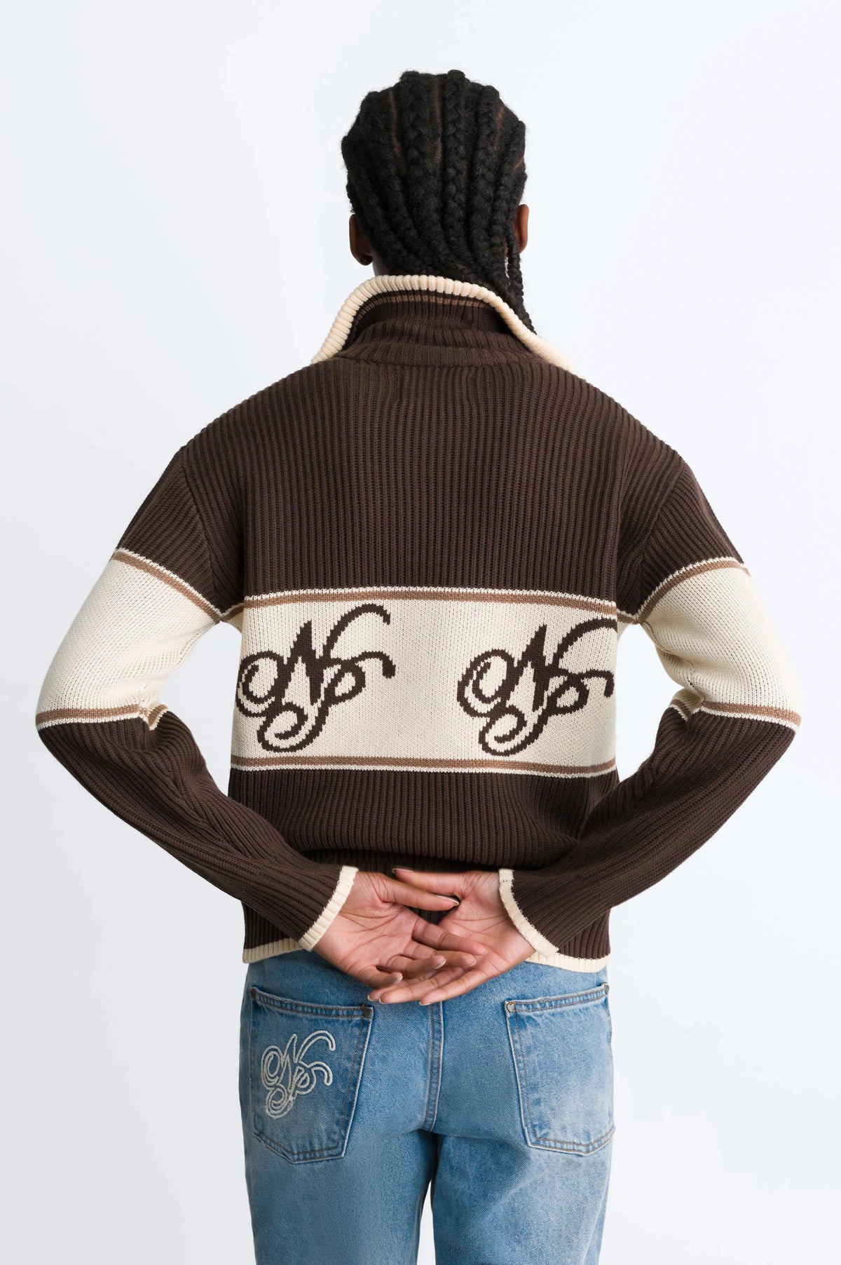 Voyage Knit Zip-Up Cardigan Brown
