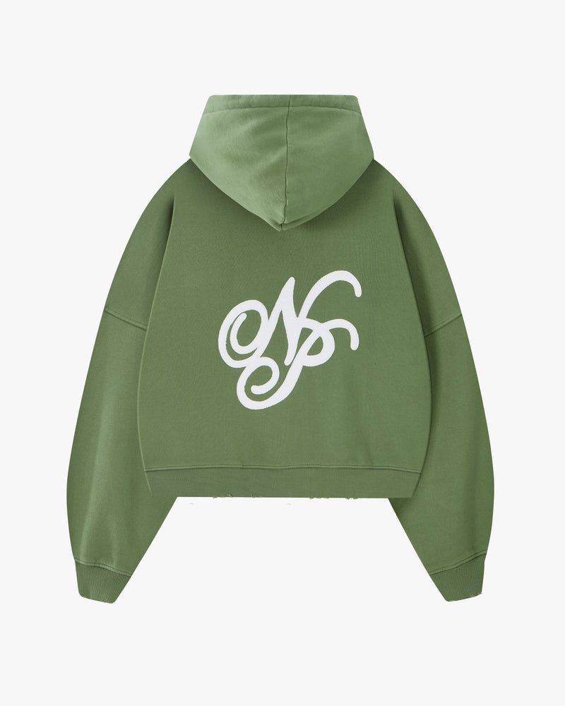 Script Zip-Up Hoodie Green