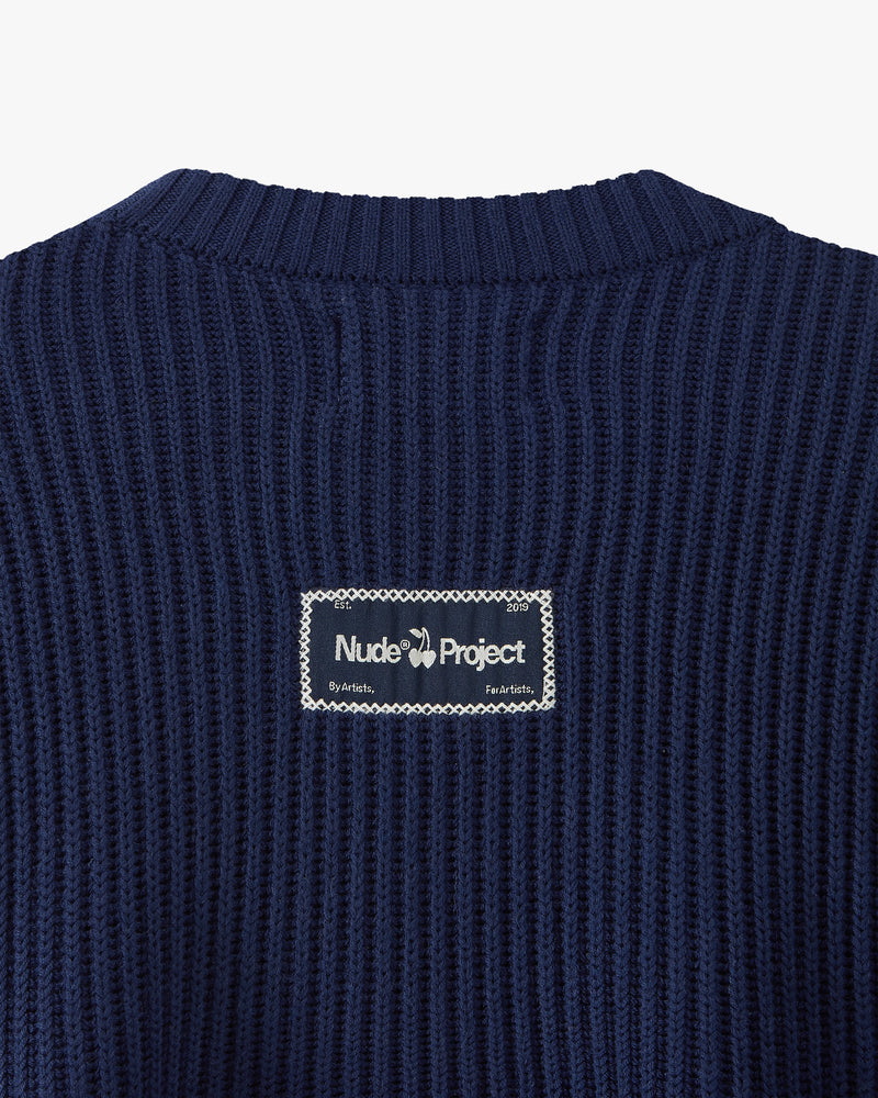 Wavy Knit Sweater Navy