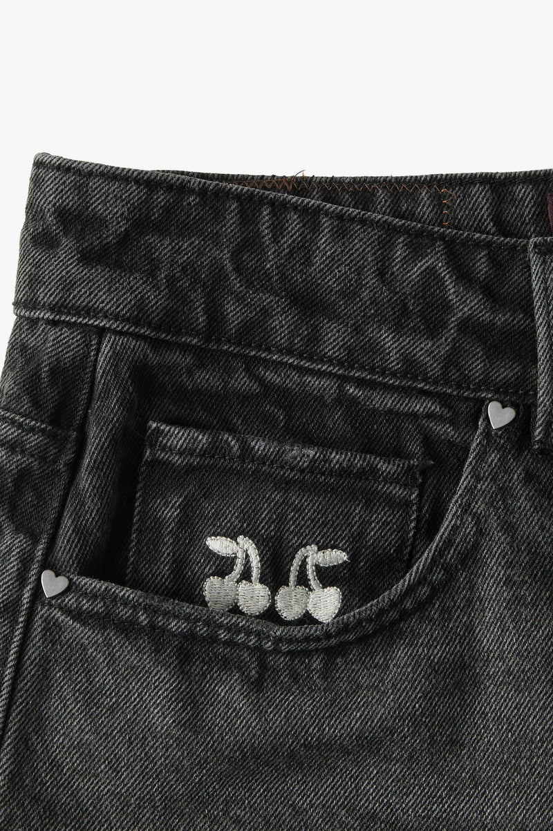 Straight Denim Shorts Black