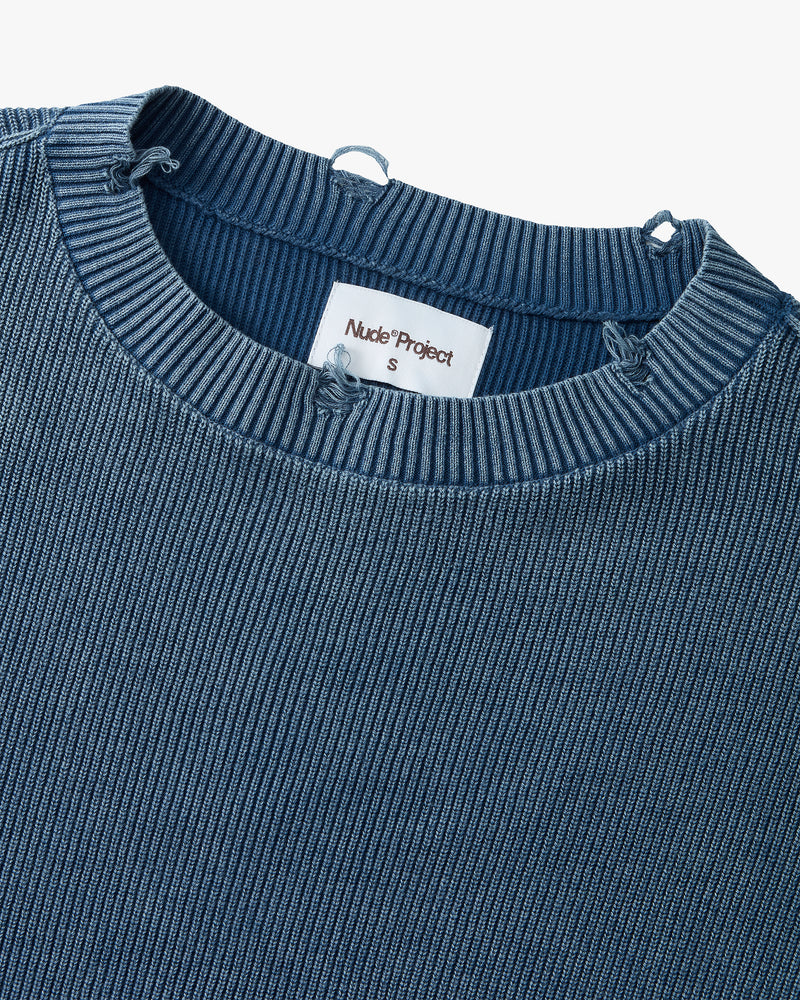 Perfect Cropped Knit Sweater Washed Blue