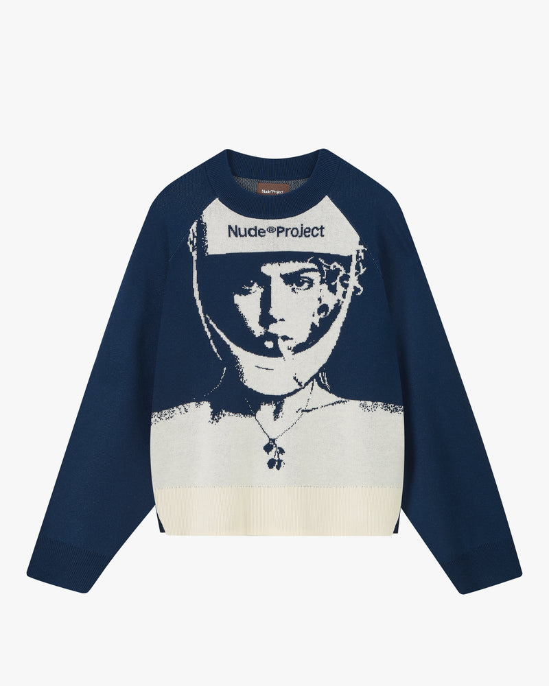 Face Knit Sweater Navy