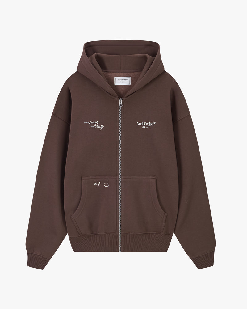 Global Soon Zip-Up Hoodie Brown