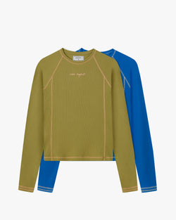 WAFFLE LONGSLEEVE TEE 2 PACK GREEN/BLUE