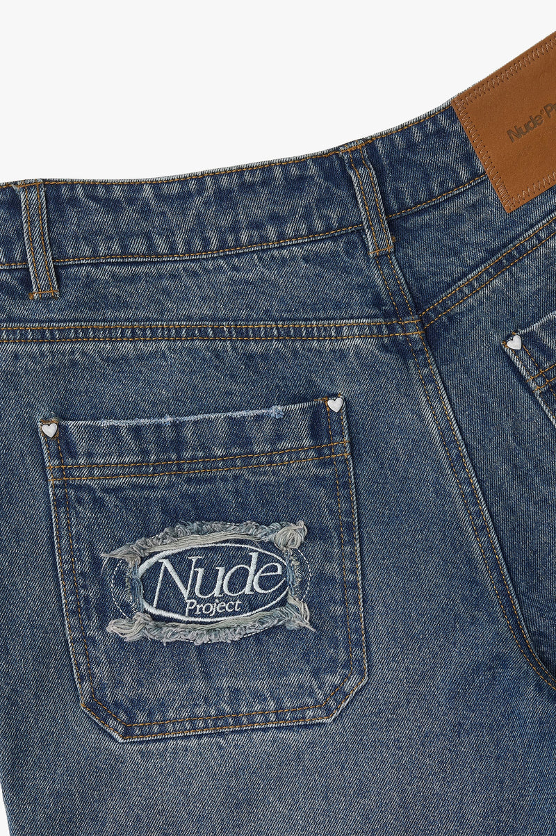 Basic Straight Jeans Dark Indigo Bleach