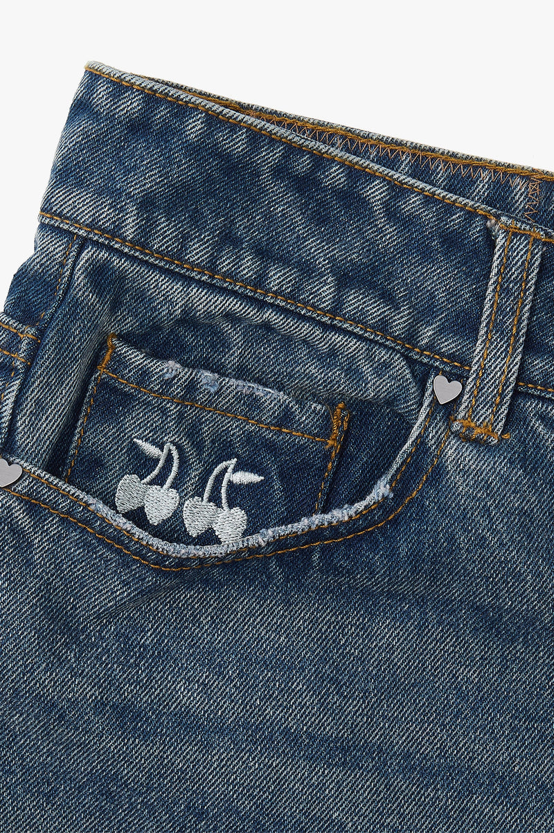 Basic Straight Jeans Dark Indigo Bleach