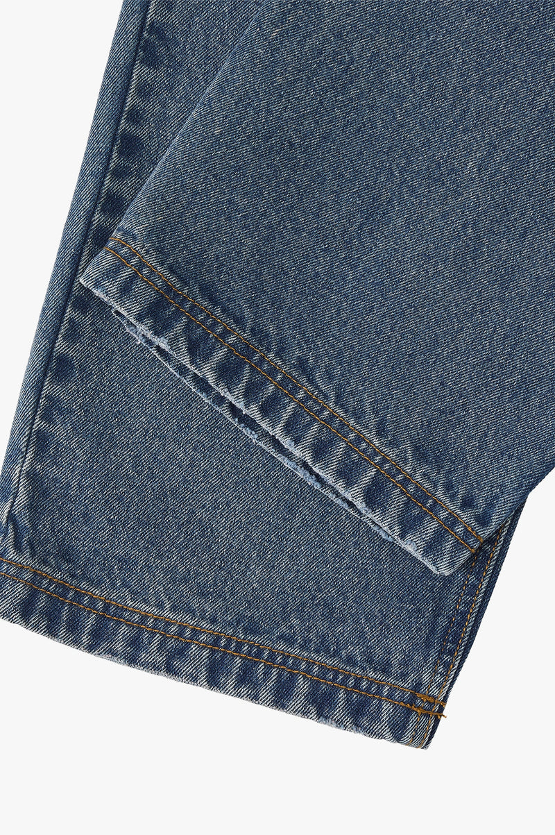Basic Straight Jeans Dark Indigo Bleach