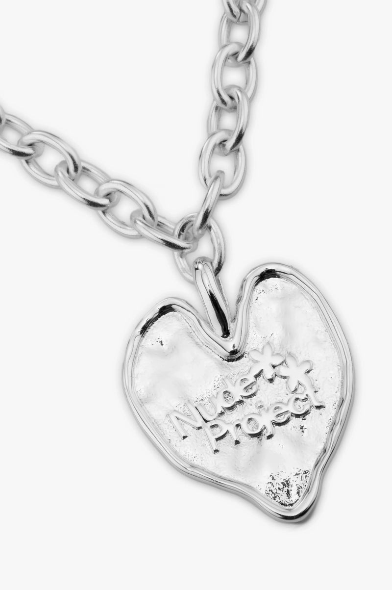 Heart Script Necklace Silver