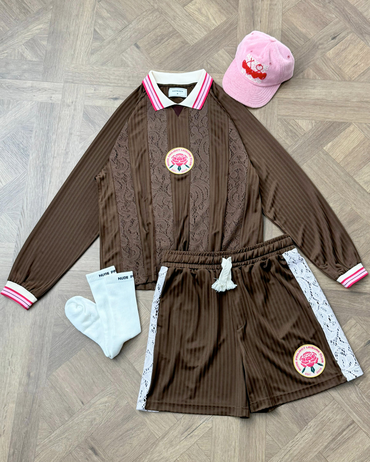 Lace Football Polo Brown