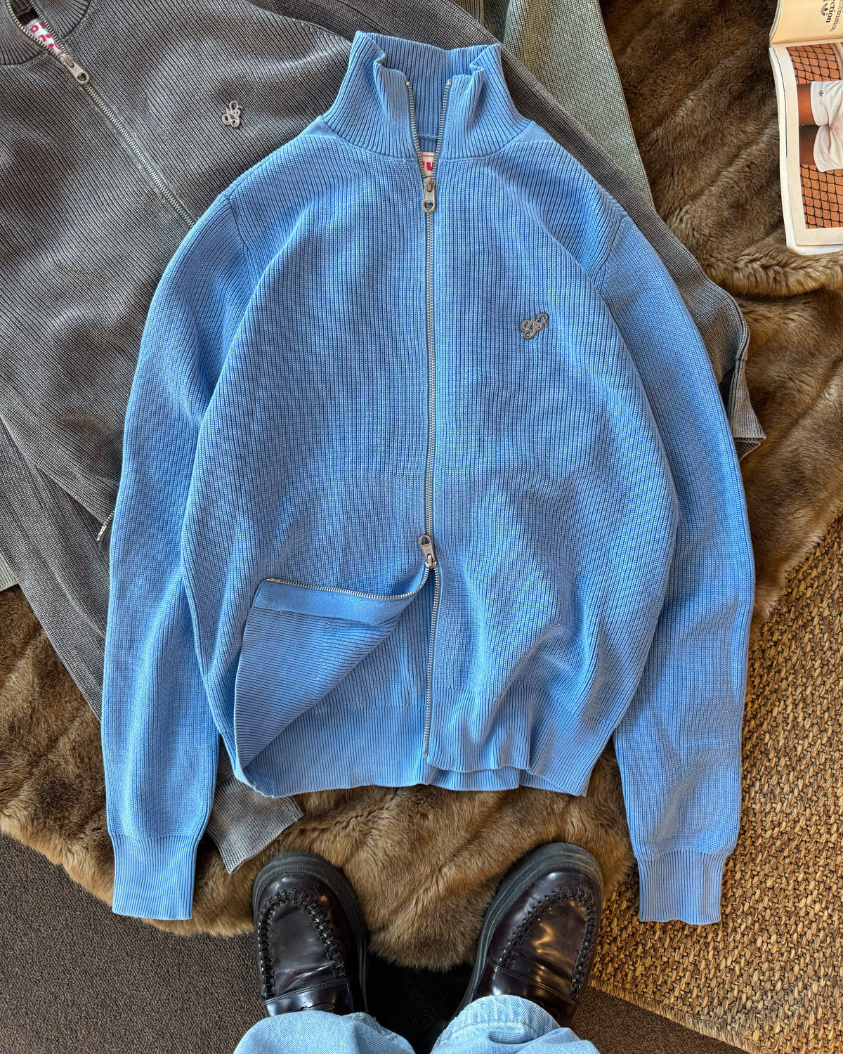 Shady Knit Zip-Up Cardigan Blue