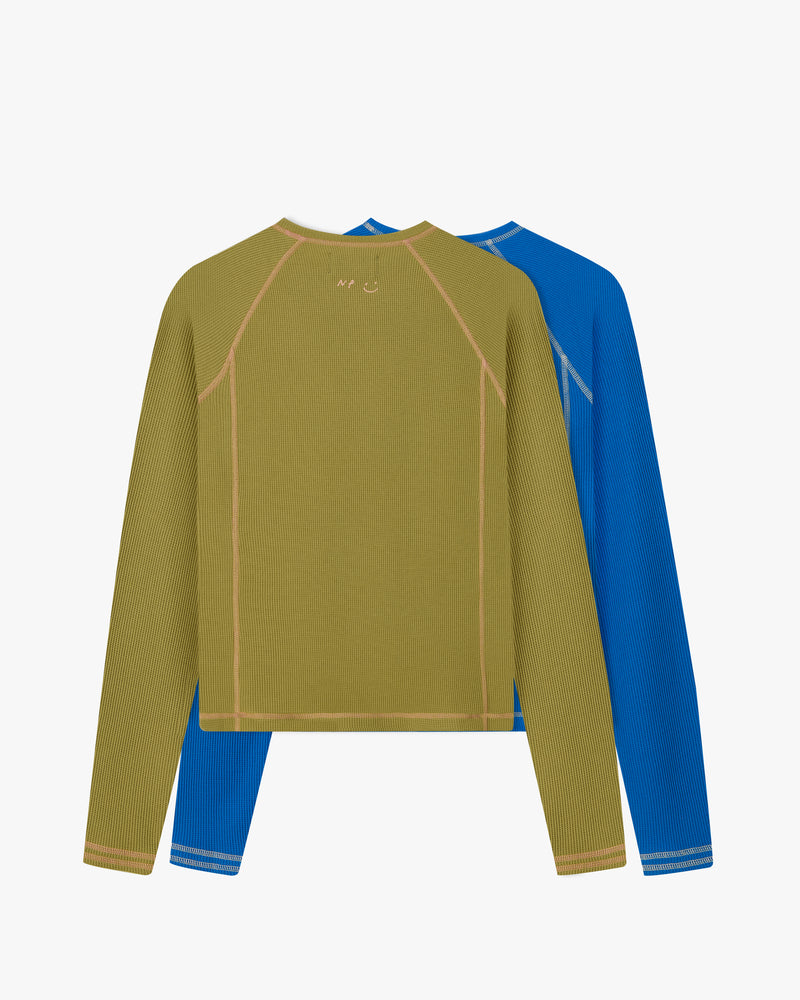 WAFFLE LONG-SLEEVE TEE 2 PACK GREEN/BLUE