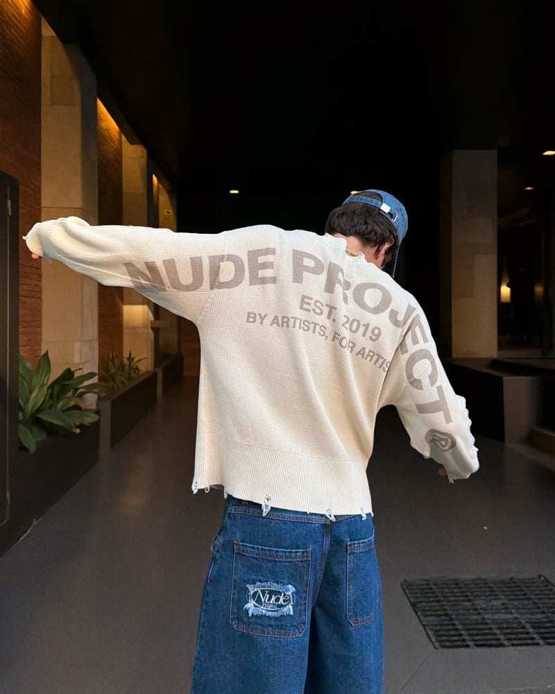 Perfect Cropped Knit Sweater Beige