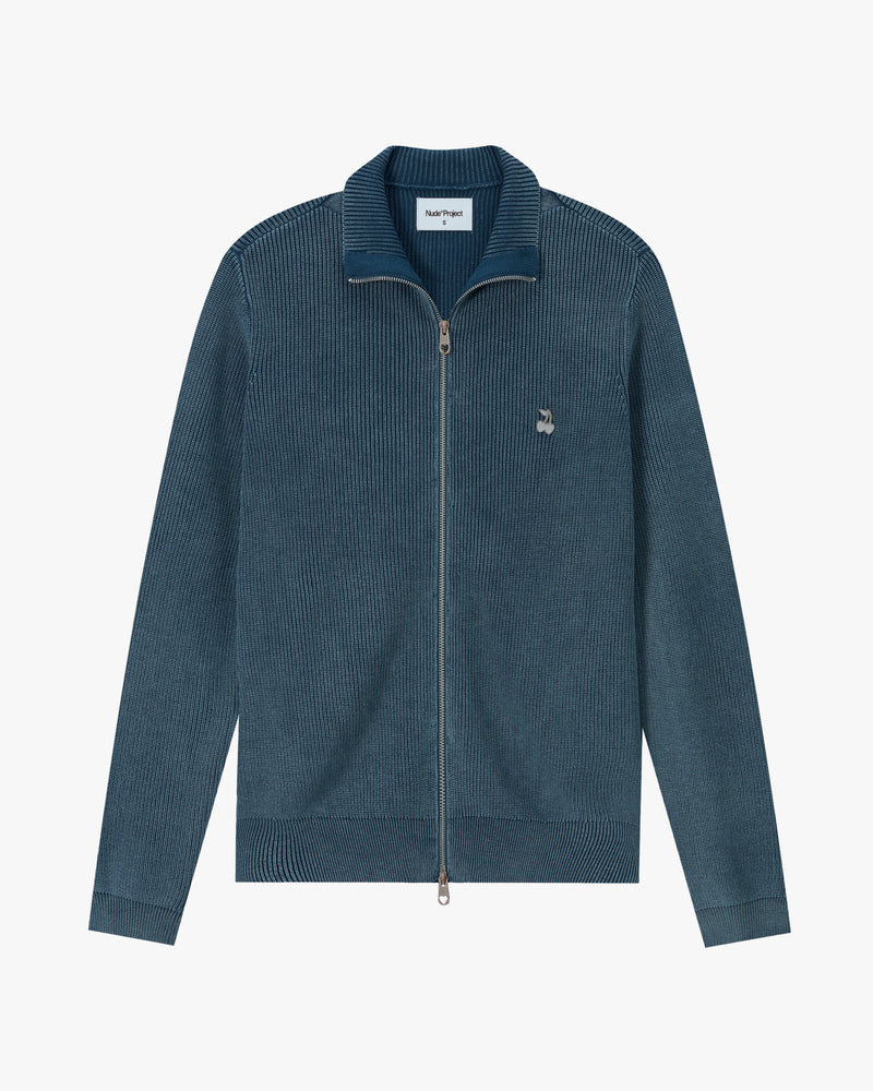 Shady Knit Zip-Up Cardigan Petrol Blue