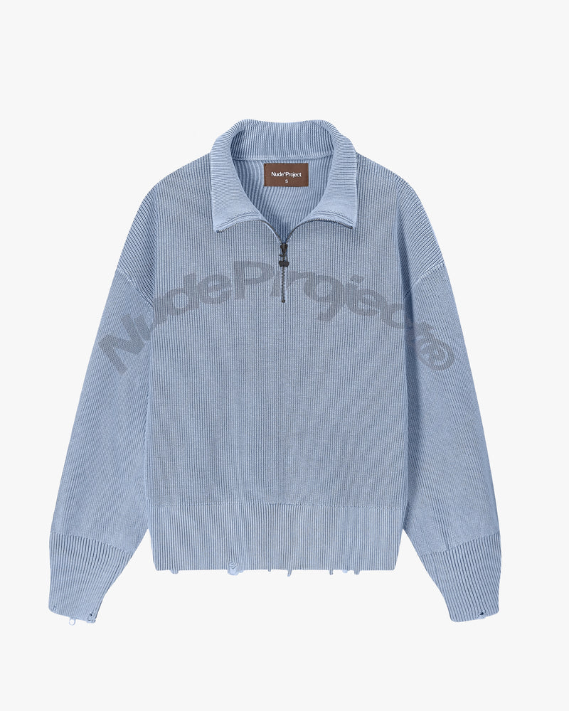 Beast Quarter-Zip Knit Blue Grey