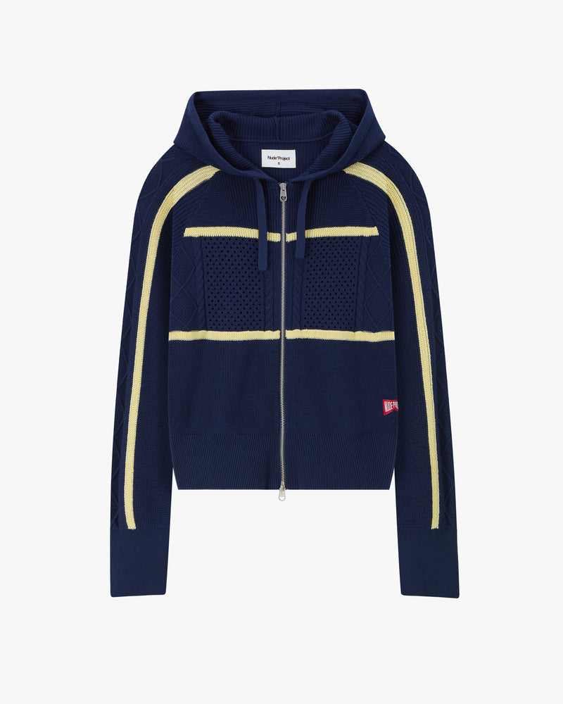 Monk Knit Zip-Up Hoodie Navy