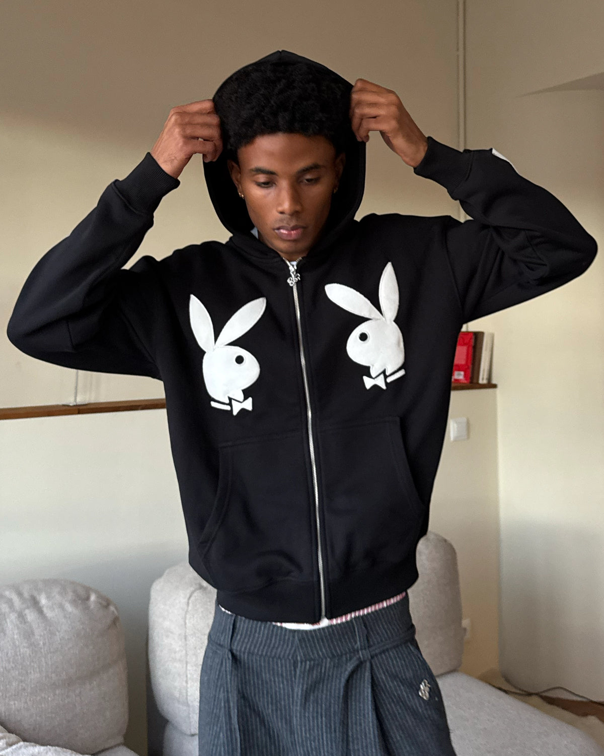 Bunny Zip-Up Hoodie Black