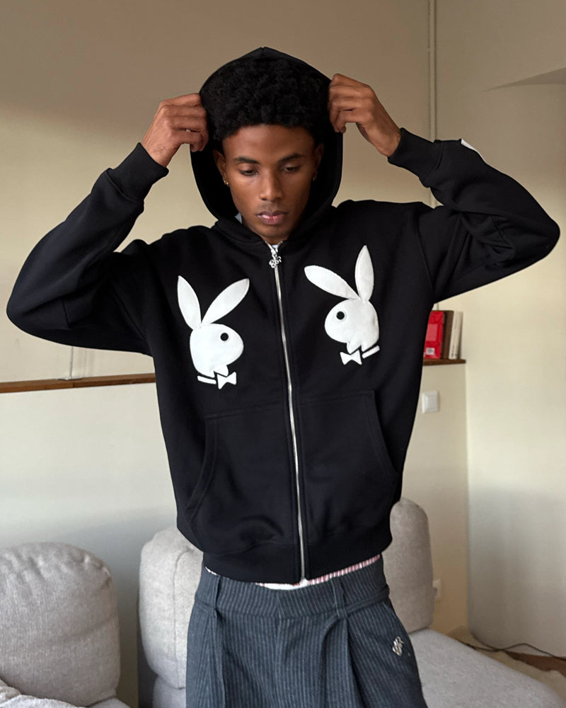 Bunny Zip-Up Hoodie Black