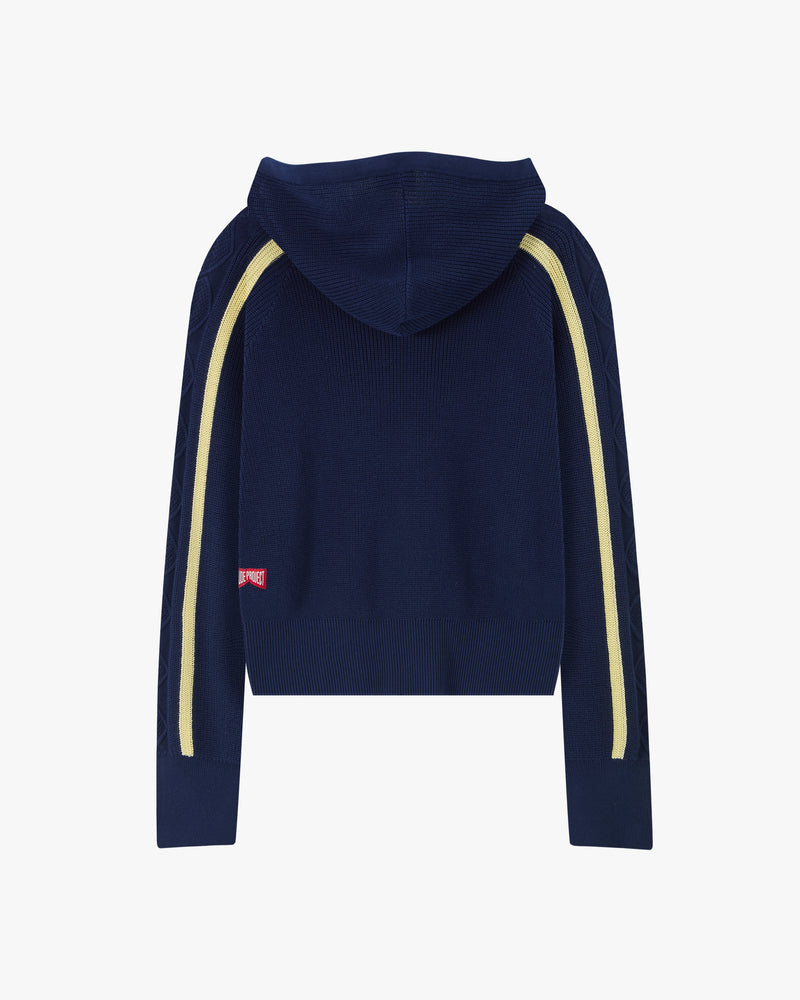 Monk Knit Zip-Up Hoodie Navy