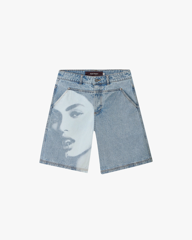 Laser Straight Denim Shorts