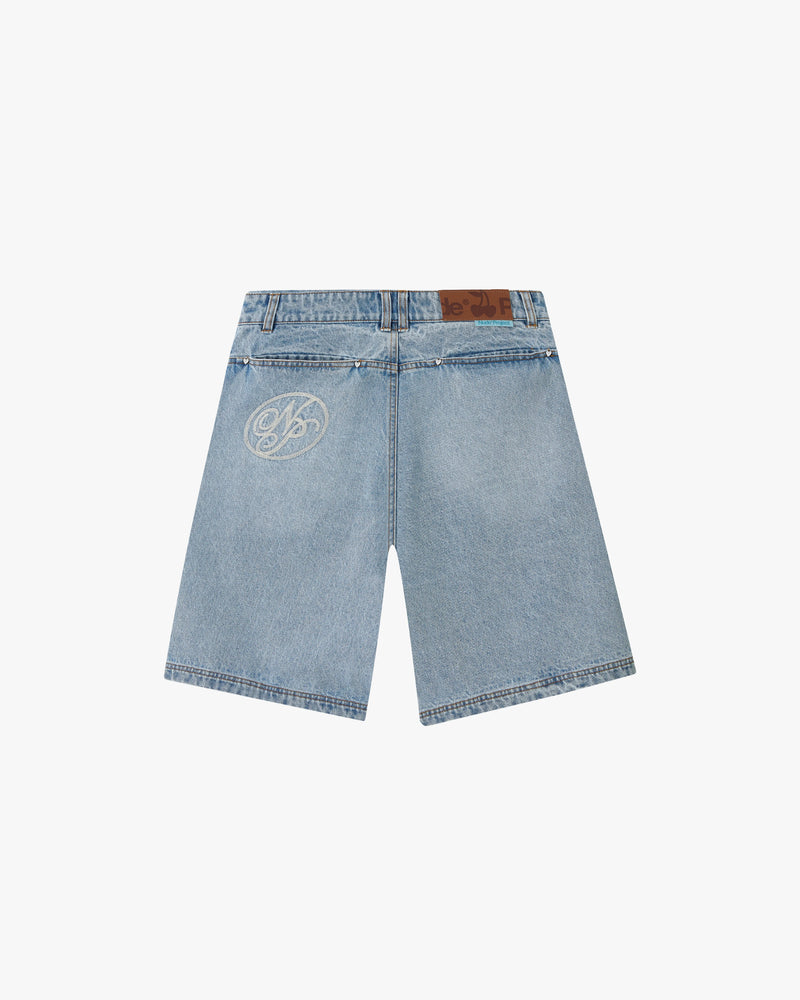 Laser Straight Denim Shorts
