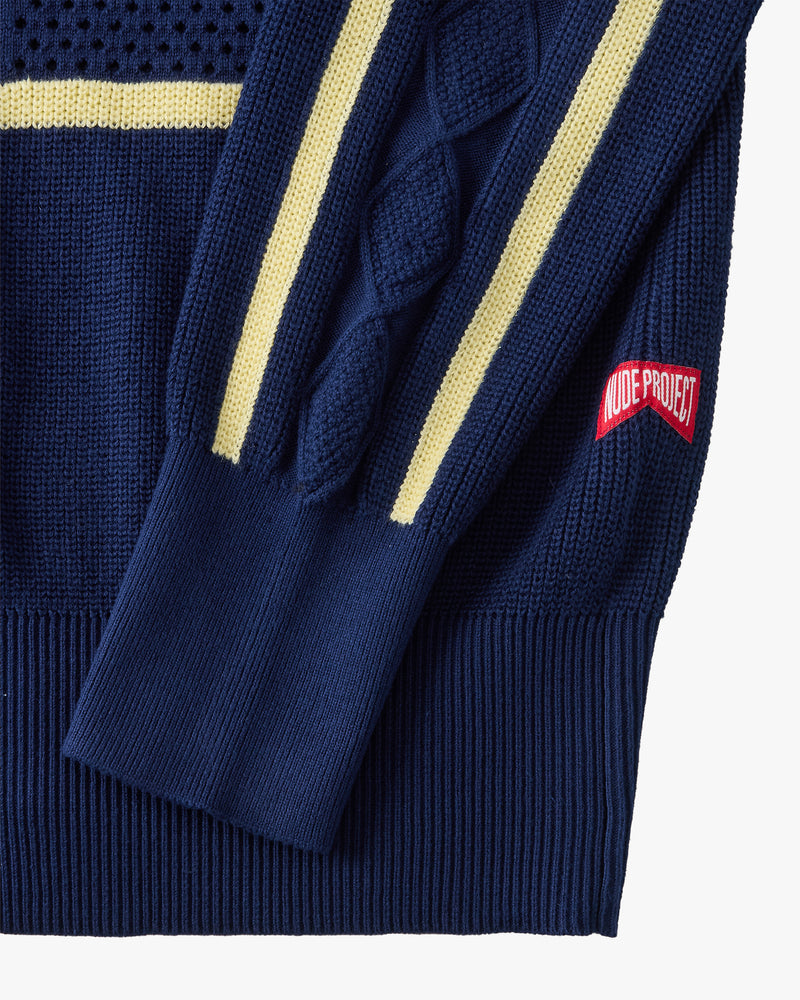Monk Knit Zip-Up Hoodie Navy