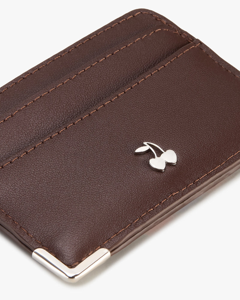 Flag Leather Cardholder Brown