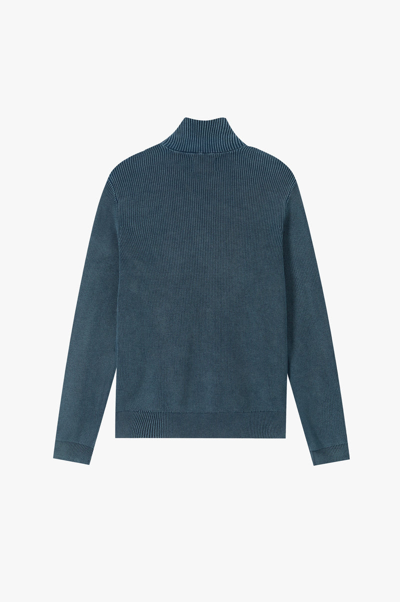 Shady Knit Zip-Up Cardigan Petrol Blue