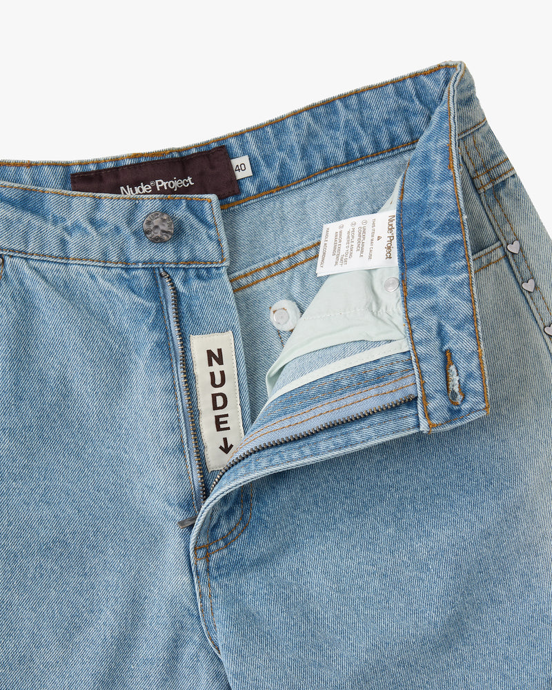 Faded Straight Denim Shorts