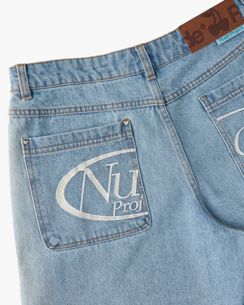 Faded Straight Denim Shorts