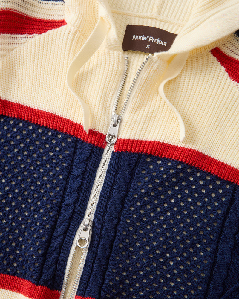 Monk Knit Zip-Up Hoodie Off-White