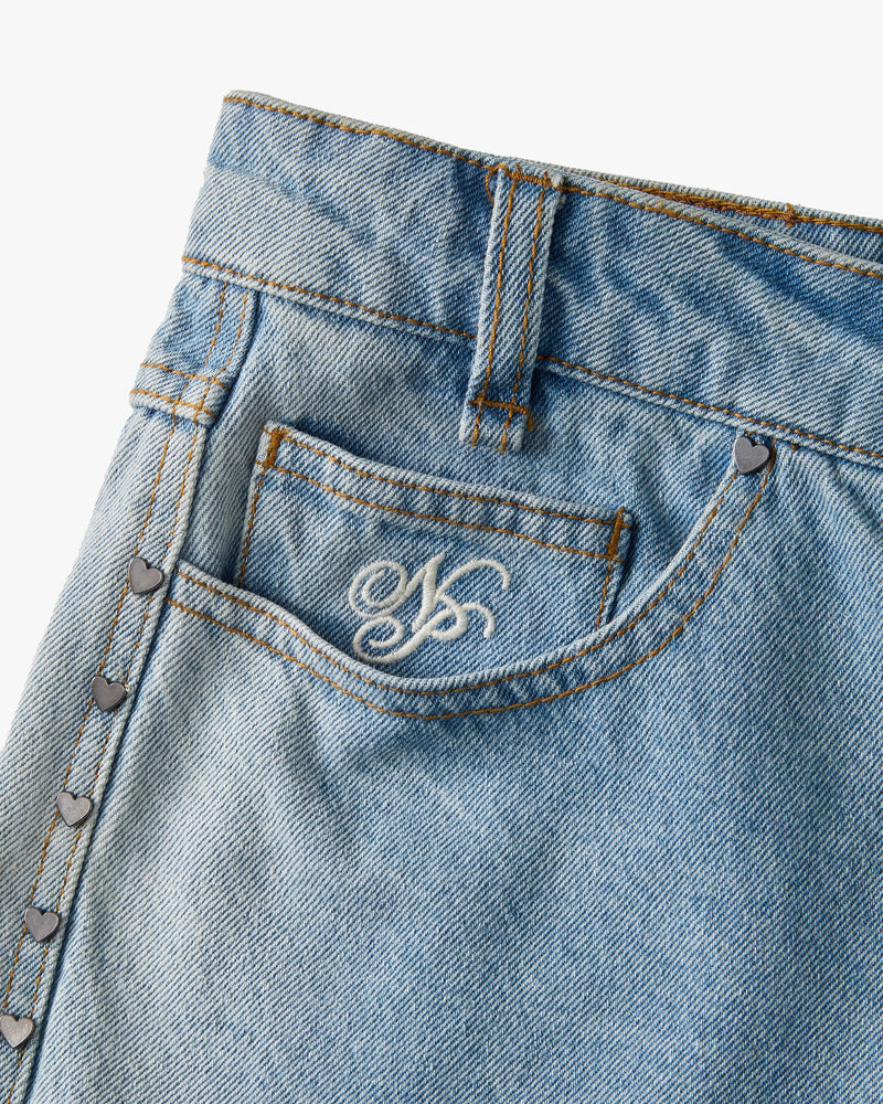 Faded Straight Denim Shorts