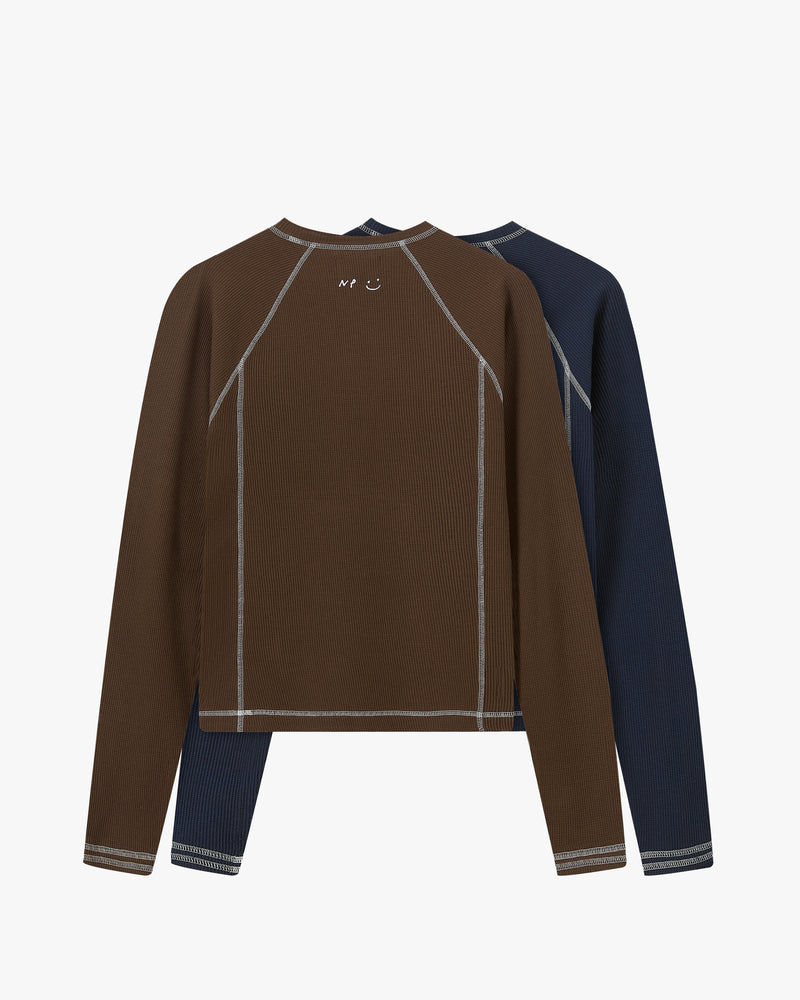 Waffle Long-Sleeve Tee 2 Pack Cocoa/Navy